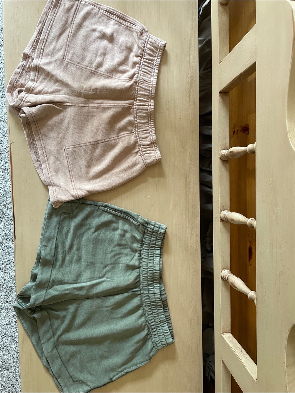 Women’s Elastic Waist Shorts Duo - Blush Pink/Nude & Sage Green